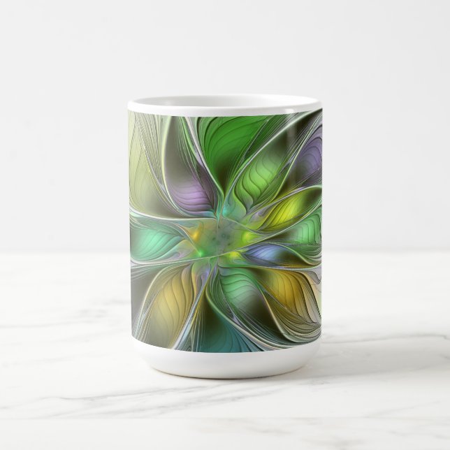 Colourful Fantasy Flower Modern Abstract Fractal Coffee Mug (Center)