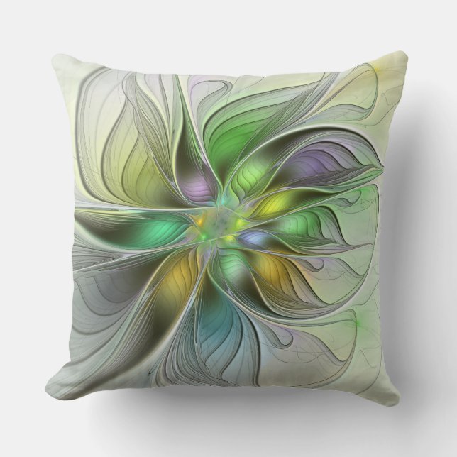 Colourful Fantasy Flower Modern Abstract Fractal Cushion (Front)