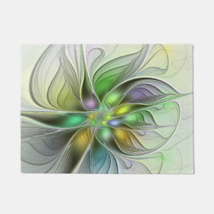 Colourful Fantasy Flower Modern Abstract Fractal Doormat