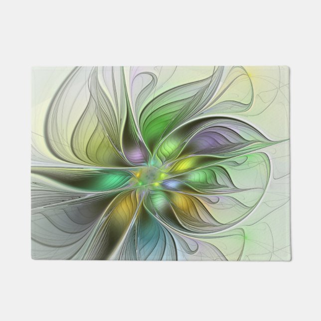 Colourful Fantasy Flower Modern Abstract Fractal Doormat (Front)
