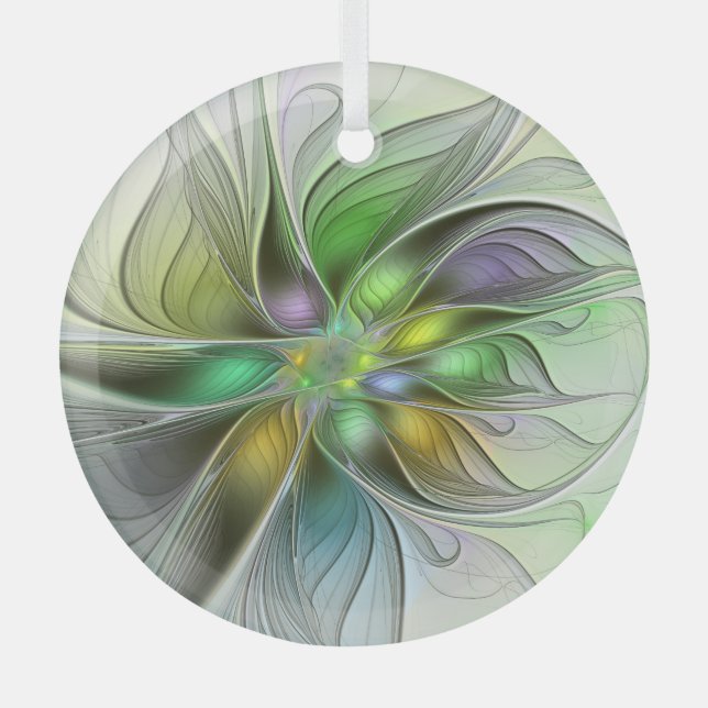Colourful Fantasy Flower Modern Abstract Fractal Glass Tree Decoration (Front)
