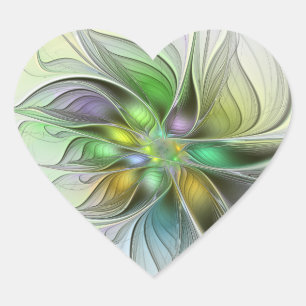 Colourful Fantasy Flower Modern Abstract Fractal Heart Sticker