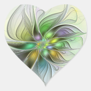 Colourful Fantasy Flower Modern Abstract Fractal Heart Sticker