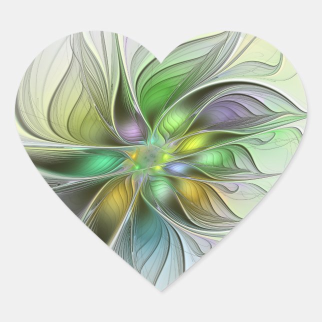 Colourful Fantasy Flower Modern Abstract Fractal Heart Sticker (Front)