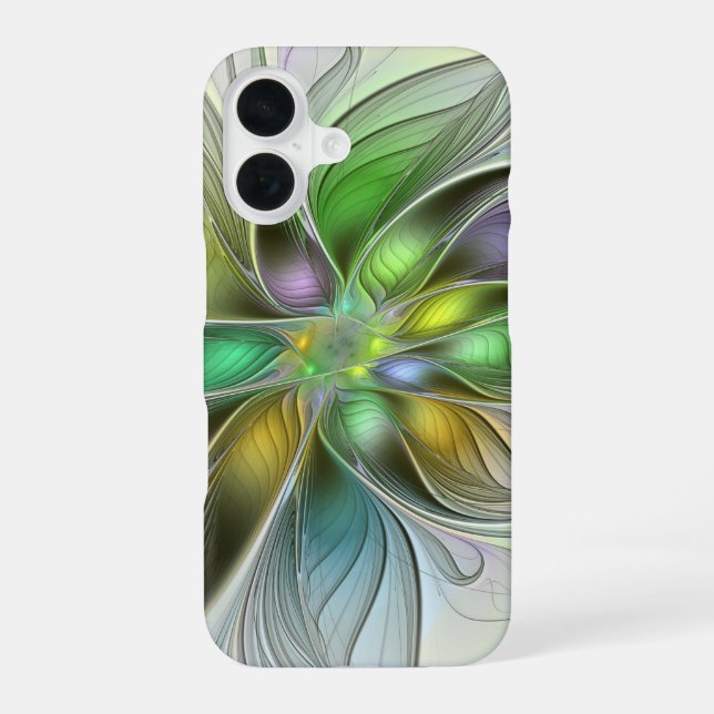 Colourful Fantasy Flower Modern Abstract Fractal iPhone 16 Case (Back)