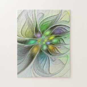 Colourful Fantasy Flower Modern Abstract Fractal Jigsaw Puzzle