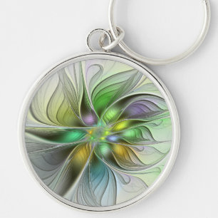 Colourful Fantasy Flower Modern Abstract Fractal Key Ring