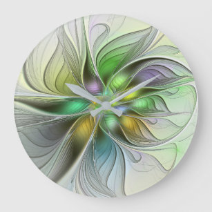 Colourful Fantasy Flower Modern Abstract Fractal Large Clock