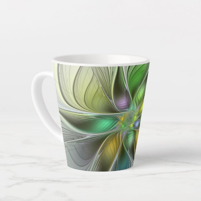 Colourful Fantasy Flower Modern Abstract Fractal Latte Mug (Left Angle)