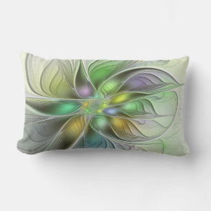 Colourful Fantasy Flower Modern Abstract Fractal Lumbar Cushion