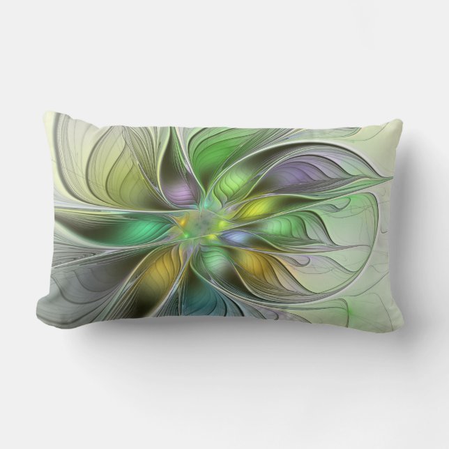 Colourful Fantasy Flower Modern Abstract Fractal Lumbar Cushion (Front)