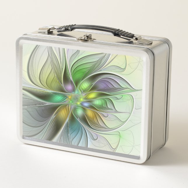 Colourful Fantasy Flower Modern Abstract Fractal Metal Lunch Box (Front)