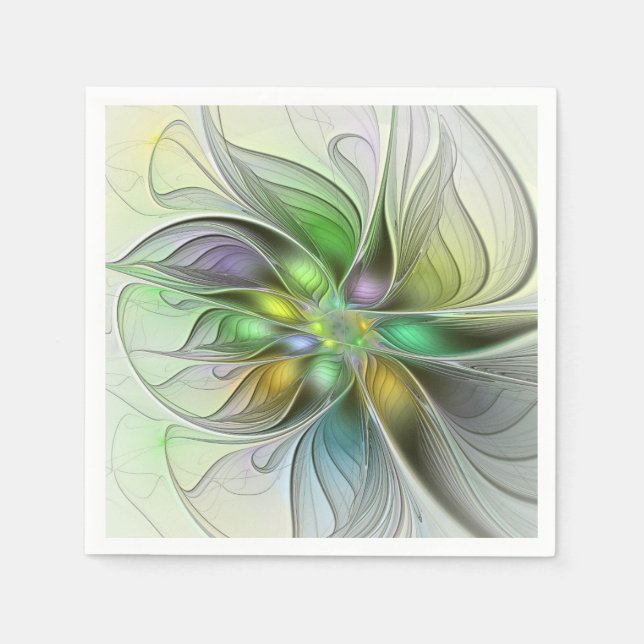 Colourful Fantasy Flower Modern Abstract Fractal Napkin (Front)