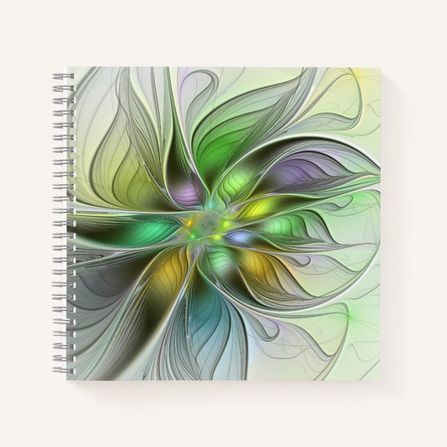 Colourful Fantasy Flower Modern Abstract Fractal Notebook (Front)