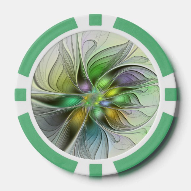 Colourful Fantasy Flower Modern Abstract Fractal Poker Chips (Front)