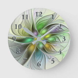 Colourful Fantasy Flower Modern Abstract Fractal Round Clock