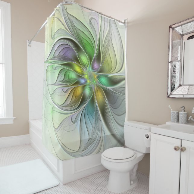Colourful Fantasy Flower Modern Abstract Fractal Shower Curtain (In Situ)