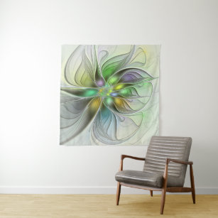 Colourful Fantasy Flower Modern Abstract Fractal Tapestry