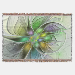 Colourful Fantasy Flower Modern Abstract Fractal Throw Blanket
