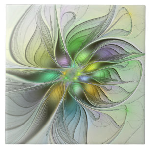Colourful Fantasy Flower Modern Abstract Fractal Tile