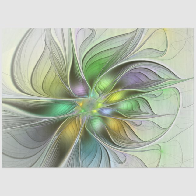 Colourful Fantasy Flower Modern Abstract Fractal Tissue Paper (Front)