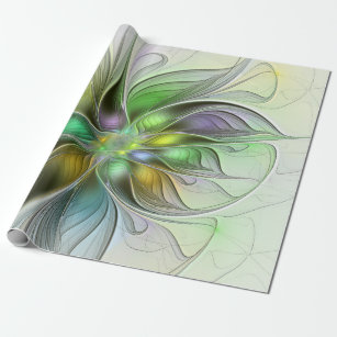 Colourful Fantasy Flower Modern Abstract Fractal Wrapping Paper