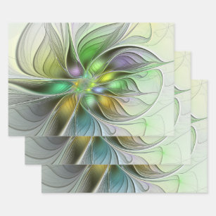 Colourful Fantasy Flower Modern Abstract Fractal Wrapping Paper Sheet