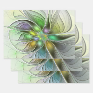 Colourful Fantasy Flower Modern Abstract Fractal Wrapping Paper Sheet