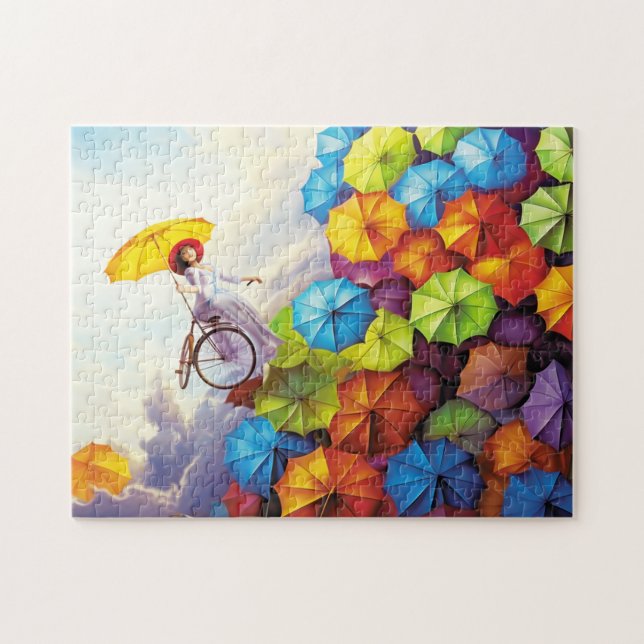 Colourful Fantasy Imagination Girl with Umbrellas  Jigsaw Puzzle (Horizontal)