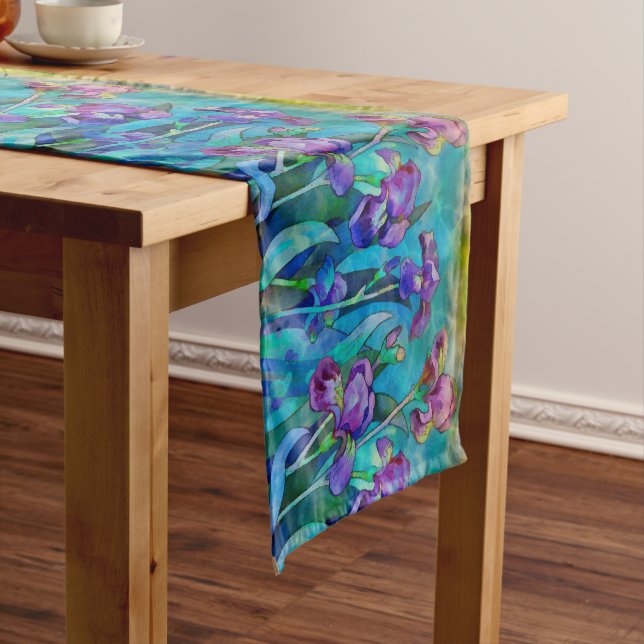 Colourful Fantasy Irises  Short Table Runner (In Situ)