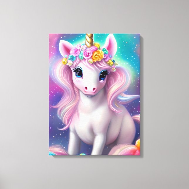 Colourful Fantasy Kawaii Unicorn  Canvas Print (Front)