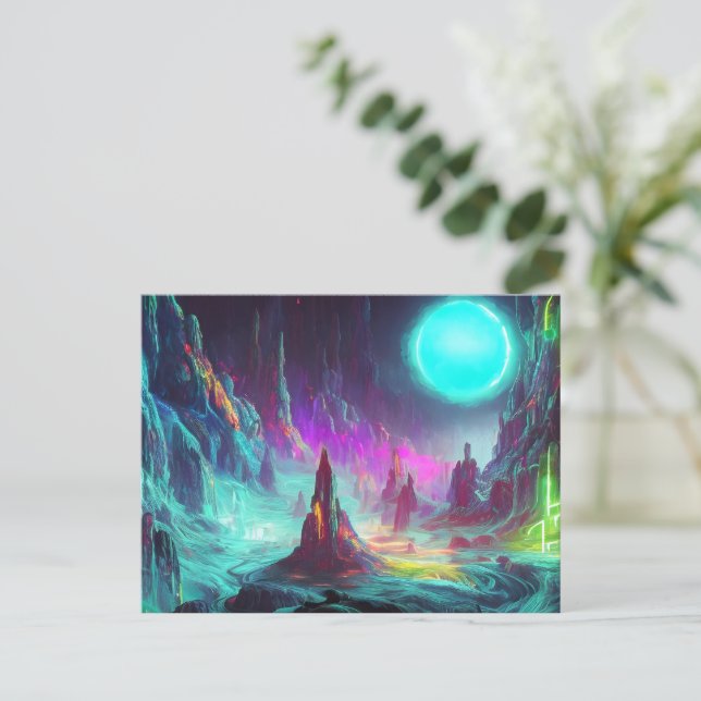 Colourful Fantasy Landscape | Alien World Postcard (Standing Front)