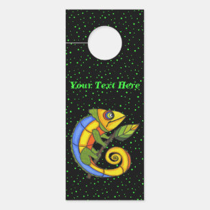 Colourful Fantasy Lizard holding twig Polka Dots Door Hanger