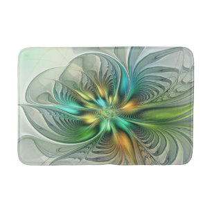 Colourful Fantasy Modern Abstract Flower Fractal Bath Mat