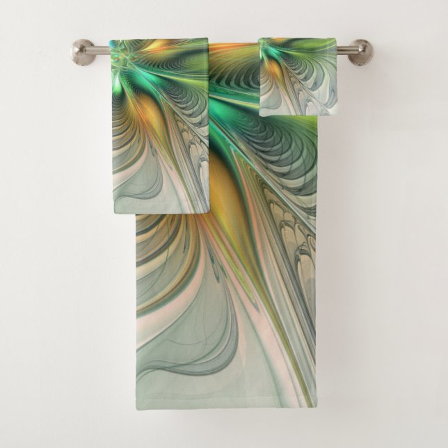 Colourful Fantasy Modern Abstract Flower Fractal Bath Towel Set (Insitu)