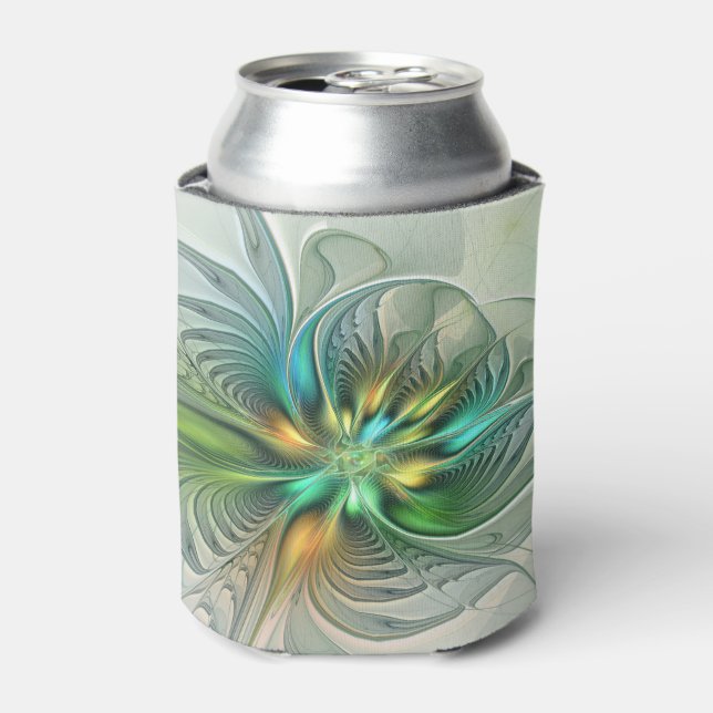 Colourful Fantasy Modern Abstract Flower Fractal Can Cooler (Can Front)