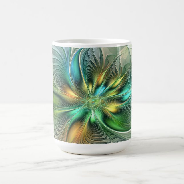 Colourful Fantasy Modern Abstract Flower Fractal Coffee Mug (Center)