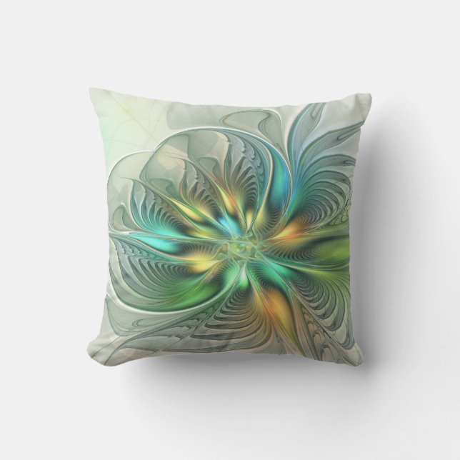 Colourful Fantasy Modern Abstract Flower Fractal Cushion (Front)
