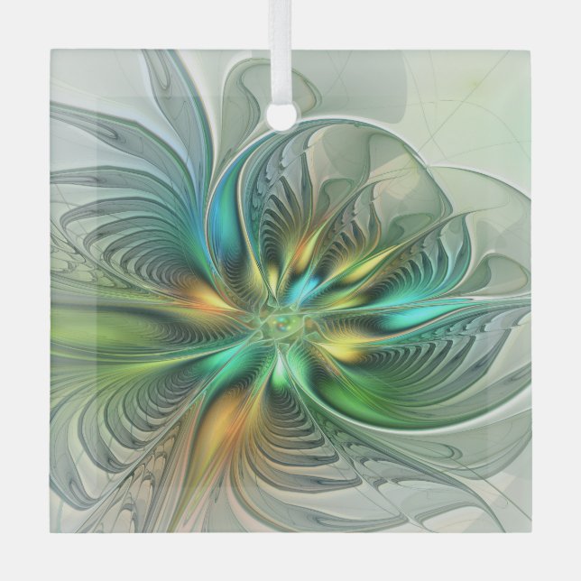 Colourful Fantasy Modern Abstract Flower Fractal Glass Tree Decoration (Front)