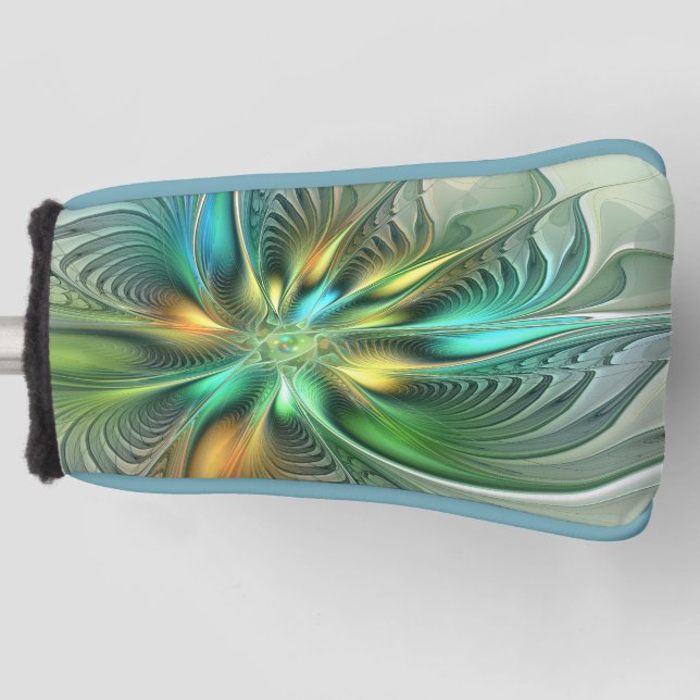 Colourful Fantasy Modern Abstract Flower Fractal Golf Head Cover (Front)
