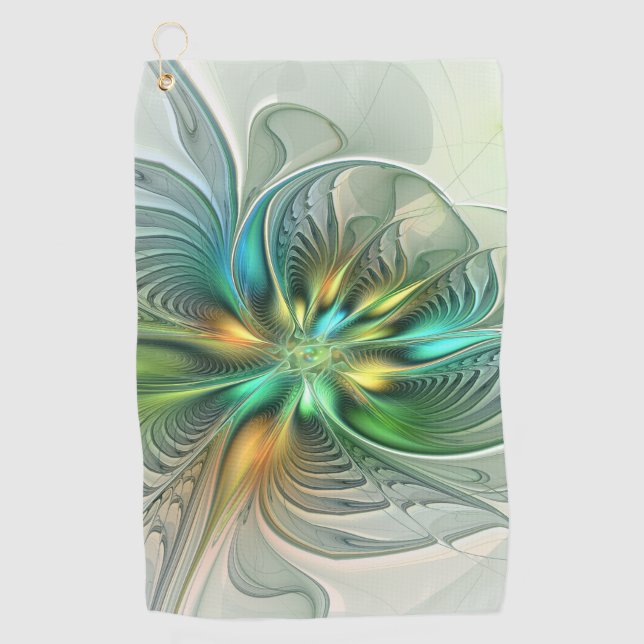 Colourful Fantasy Modern Abstract Flower Fractal Golf Towel (Front)