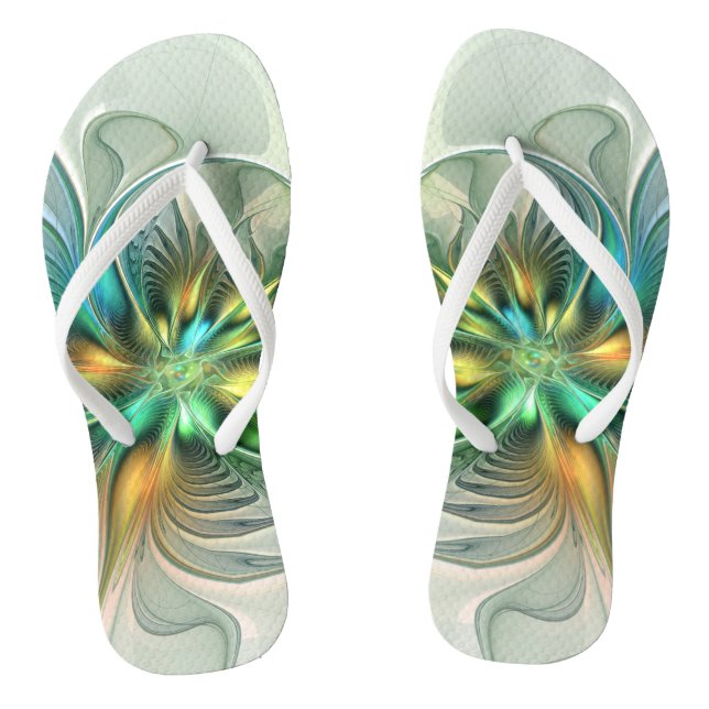 Colourful Fantasy Modern Abstract Flower Fractal Jandals (Footbed)