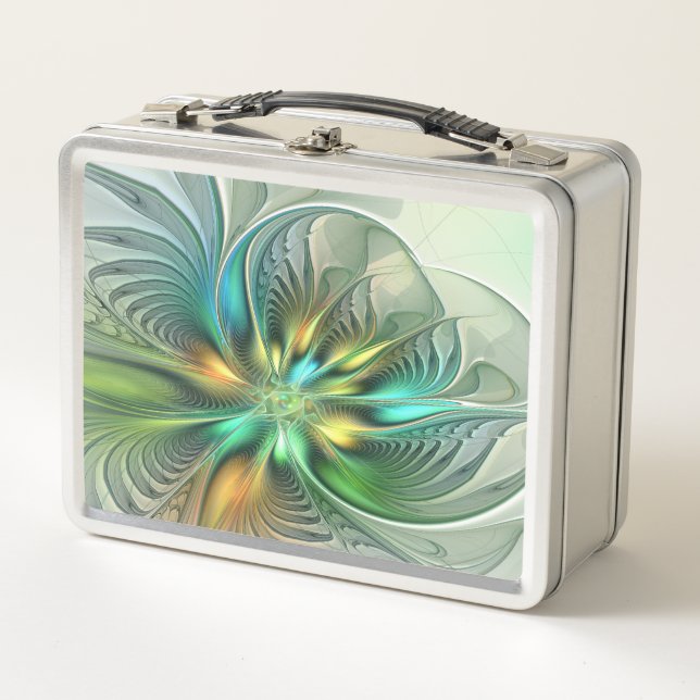 Colourful Fantasy Modern Abstract Flower Fractal Metal Lunch Box (Front)