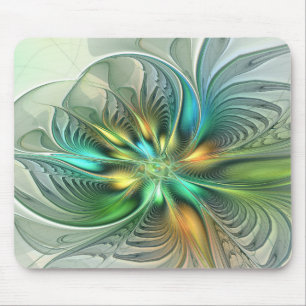 Colourful Fantasy Modern Abstract Flower Fractal Mouse Pad