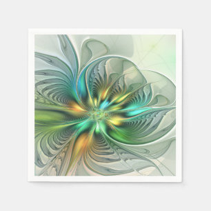 Colourful Fantasy Modern Abstract Flower Fractal Napkin