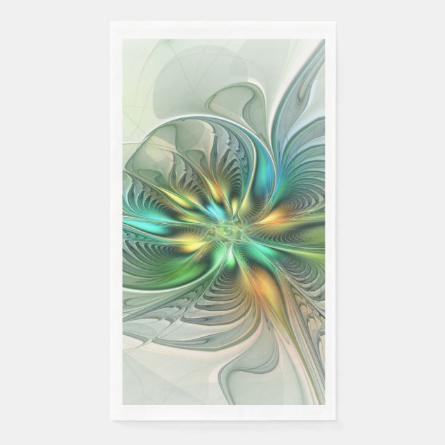 Colourful Fantasy Modern Abstract Flower Fractal Napkin (Front)