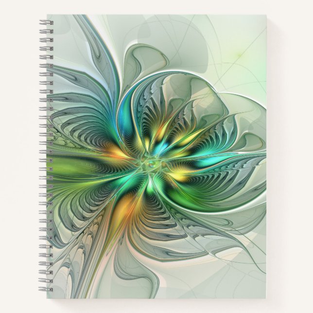 Colourful Fantasy Modern Abstract Flower Fractal Notebook (Front)