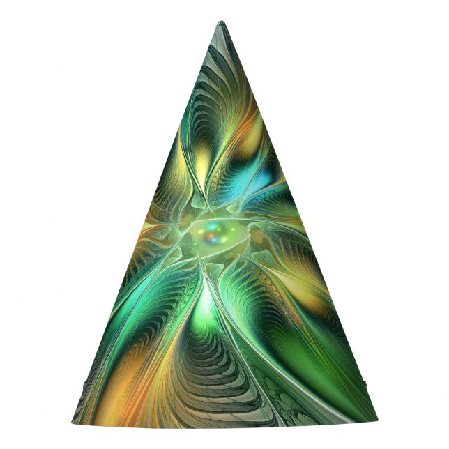 Colourful Fantasy Modern Abstract Flower Fractal Party Hat (Front)