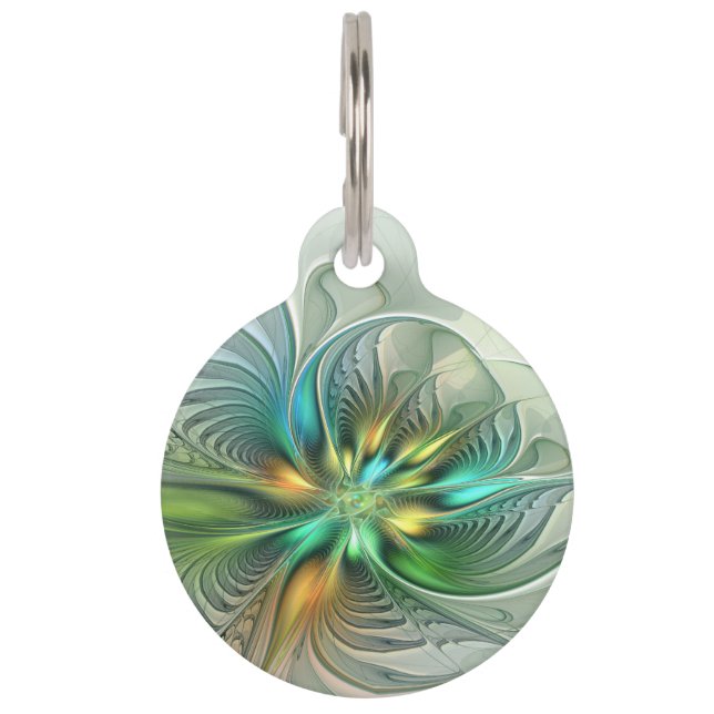 Colourful Fantasy Modern Abstract Flower Fractal Pet Tag (Front)