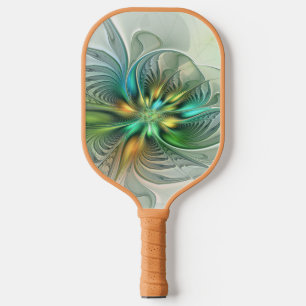 Colourful Fantasy Modern Abstract Flower Fractal Pickleball Paddle